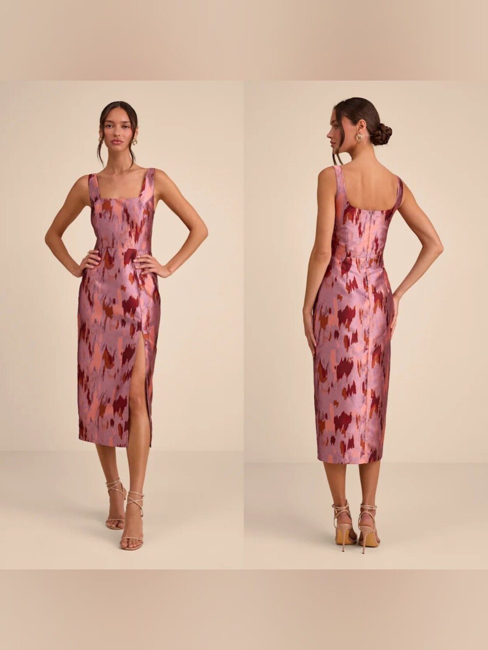 Lulus Diani Mauve Abstract Jacquard Column Midi Dress XL Wedding Party Formal